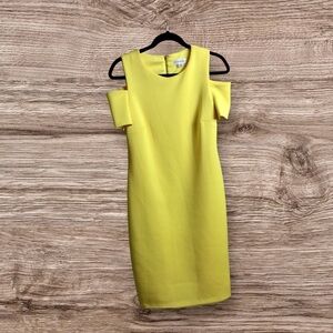 Calvin Klein Canary yellow cold shoulder sheath dress. Size 10.